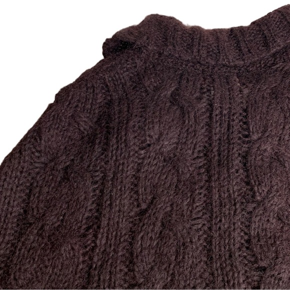 April Cornell For Cornell Trading Womens OS Brown Cable Knit Shawl Poncho Fringe - Picture 12 of 12
